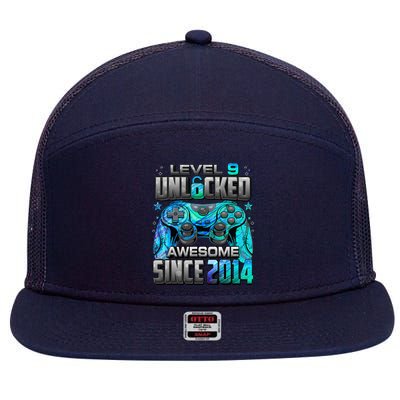 Level 9 Unlocked Awesome Since 2014 9th Birthday Gaming 7 Panel Mesh Trucker Snapback Hat