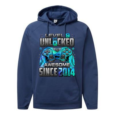 Level 9 Unlocked Awesome Since 2014 9th Birthday Gaming Performance Fleece Hoodie