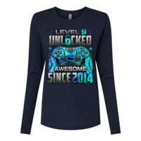 Level 9 Unlocked Awesome Since 2014 9th Birthday Gaming Womens Cotton Relaxed Long Sleeve T-Shirt