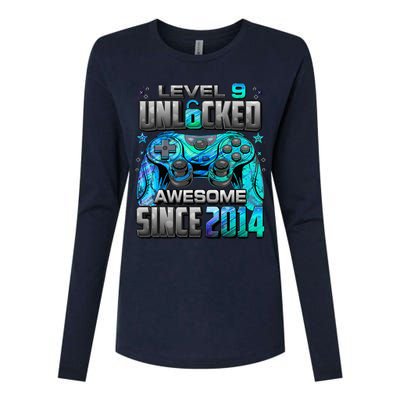 Level 9 Unlocked Awesome Since 2014 9th Birthday Gaming Womens Cotton Relaxed Long Sleeve T-Shirt