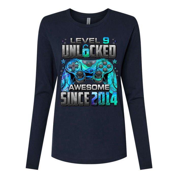 Level 9 Unlocked Awesome Since 2014 9th Birthday Gaming Womens Cotton Relaxed Long Sleeve T-Shirt