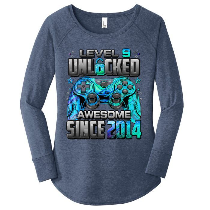 Level 9 Unlocked Awesome Since 2014 9th Birthday Gaming Women's Perfect Tri Tunic Long Sleeve Shirt