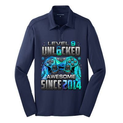 Level 9 Unlocked Awesome Since 2014 9th Birthday Gaming Silk Touch Performance Long Sleeve Polo