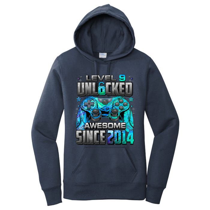 Level 9 Unlocked Awesome Since 2014 9th Birthday Gaming Women's Pullover Hoodie