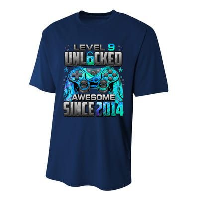 Level 9 Unlocked Awesome Since 2014 9th Birthday Gaming Performance Sprint T-Shirt