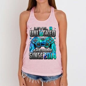 Level 9 Unlocked Awesome Since 2014 9th Birthday Gaming Women's Knotted Racerback Tank