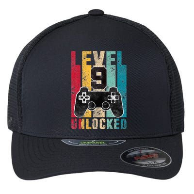 Level 9 Unlocked 9 Year Old Bday Gifts Gaming 9th Birthday Flexfit Unipanel Trucker Cap