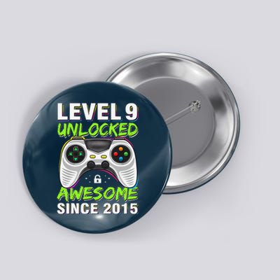 Level 9 Unlocked Awesome Since 2015 9th Birthday Gaming Boy Button