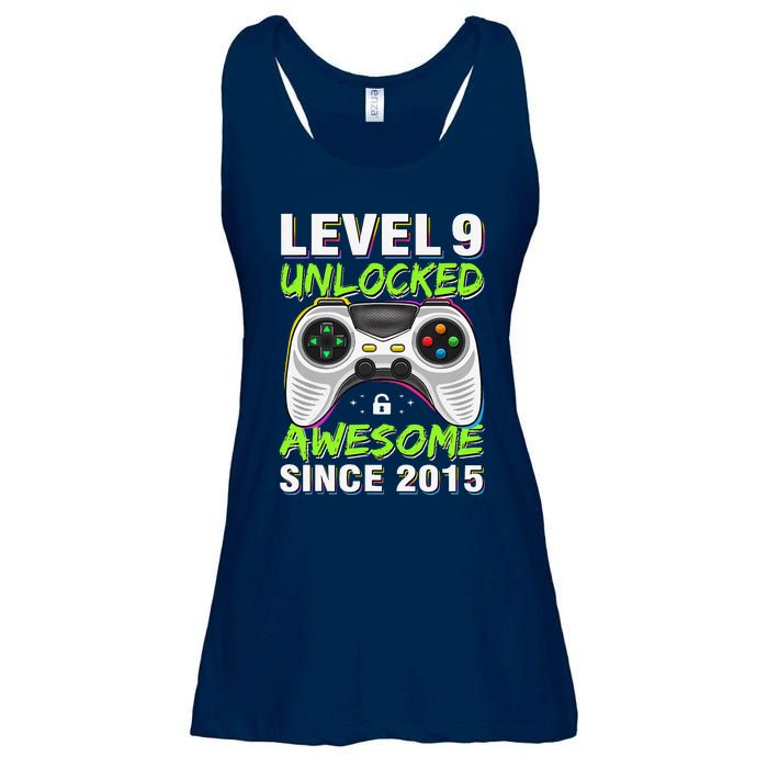 Level 9 Unlocked Awesome Since 2015 9th Birthday Gaming Boy Ladies Essential Flowy Tank