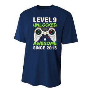 Level 9 Unlocked Awesome Since 2015 9th Birthday Gaming Boy Youth Performance Sprint T-Shirt