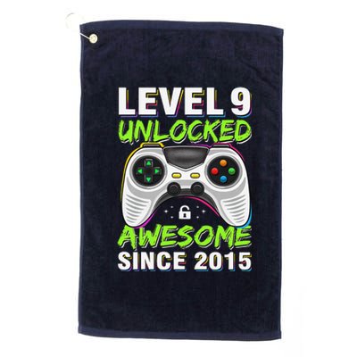 Level 9 Unlocked Awesome Since 2015 9th Birthday Gaming Boy Platinum Collection Golf Towel