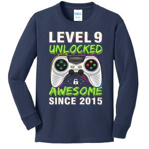 Level 9 Unlocked Awesome Since 2015 9th Birthday Gaming Boy Kids Long Sleeve Shirt