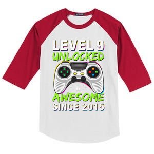 Level 9 Unlocked Awesome Since 2015 9th Birthday Gaming Boy Kids Colorblock Raglan Jersey