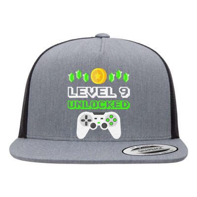 Level 9 Unlocked Funny 9 Year Old Gamer Birthday Flat Bill Trucker Hat