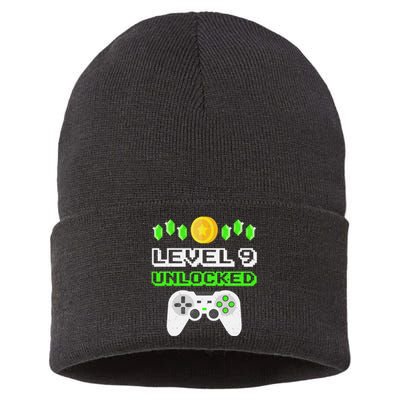 Level 9 Unlocked Funny 9 Year Old Gamer Birthday Sustainable Knit Beanie