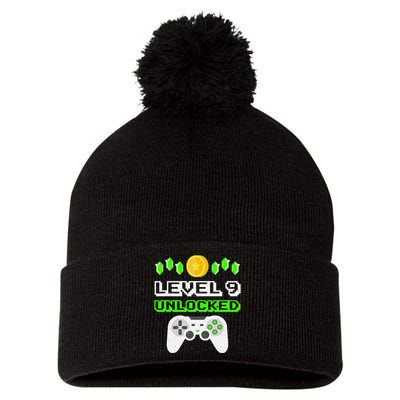 Level 9 Unlocked Funny 9 Year Old Gamer Birthday Pom Pom 12in Knit Beanie