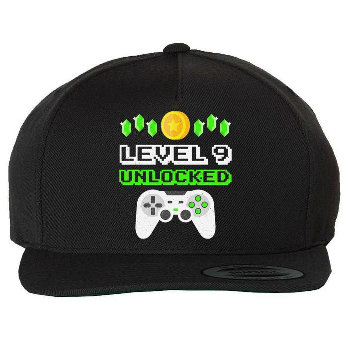 Level 9 Unlocked Funny 9 Year Old Gamer Birthday Wool Snapback Cap