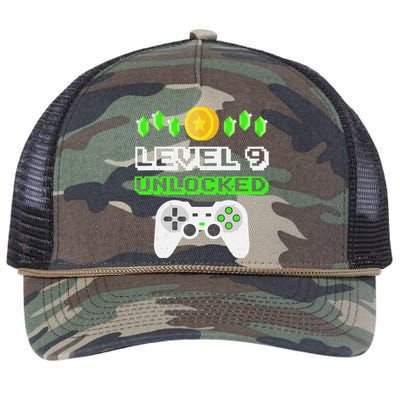 Level 9 Unlocked Funny 9 Year Old Gamer Birthday Retro Rope Trucker Hat Cap