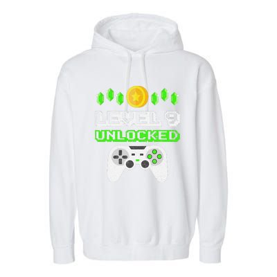 Level 9 Unlocked Funny 9 Year Old Gamer Birthday Garment-Dyed Fleece Hoodie