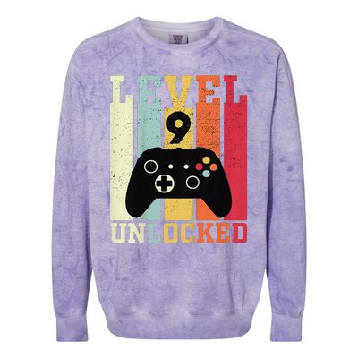 Level 9 Unlocked Funny Video Gamer 9th Birthday Gift Colorblast Crewneck Sweatshirt