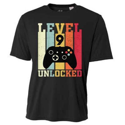 Level 9 Unlocked Funny Video Gamer 9th Birthday Gift Cooling Performance Crew T-Shirt