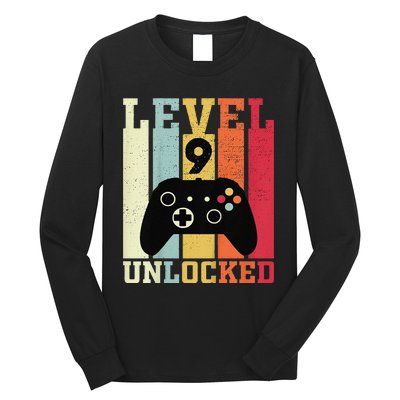 Level 9 Unlocked Funny Video Gamer 9th Birthday Gift Long Sleeve Shirt