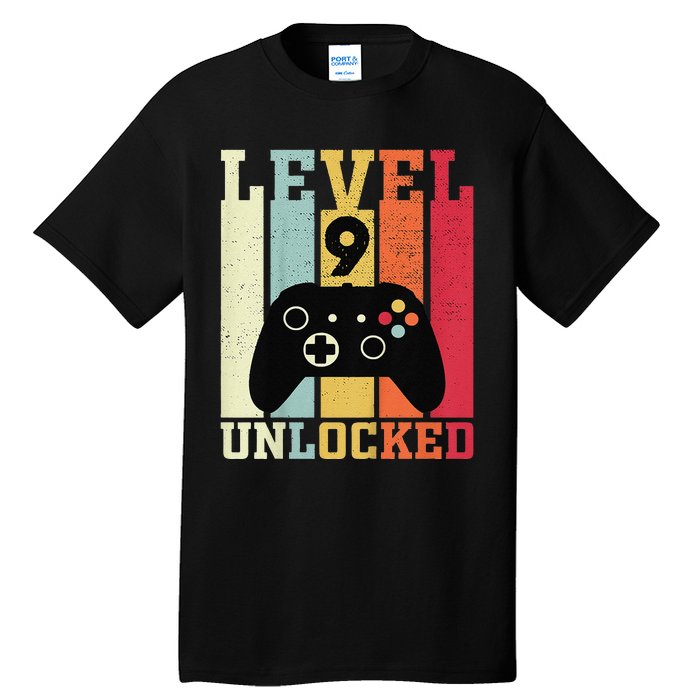 Level 9 Unlocked Funny Video Gamer 9th Birthday Gift Tall T-Shirt