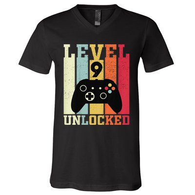 Level 9 Unlocked Funny Video Gamer 9th Birthday Gift V-Neck T-Shirt