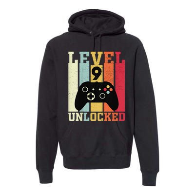 Level 9 Unlocked Funny Video Gamer 9th Birthday Gift Premium Hoodie