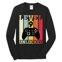 Level 9 Unlocked Funny Video Gamer 9th Birthday Gift Tall Long Sleeve T-Shirt