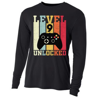 Level 9 Unlocked Funny Video Gamer 9th Birthday Gift Cooling Performance Long Sleeve Crew