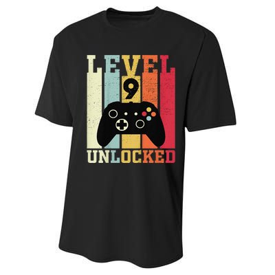 Level 9 Unlocked Funny Video Gamer 9th Birthday Gift Performance Sprint T-Shirt