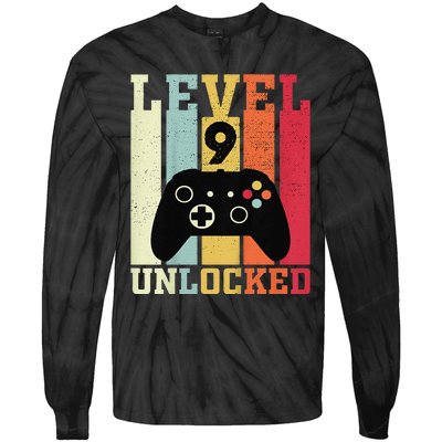 Level 9 Unlocked Funny Video Gamer 9th Birthday Gift Tie-Dye Long Sleeve Shirt