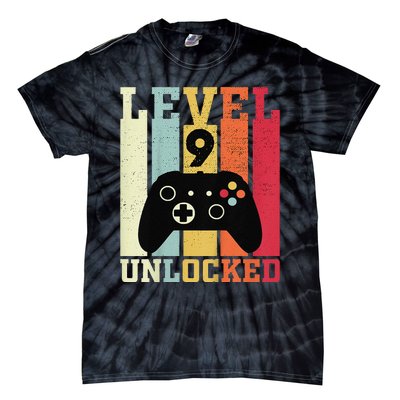 Level 9 Unlocked Funny Video Gamer 9th Birthday Gift Tie-Dye T-Shirt