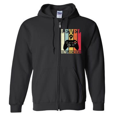 Level 9 Unlocked Funny Video Gamer 9th Birthday Gift Full Zip Hoodie