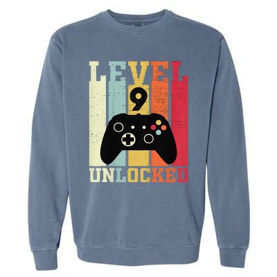 Level 9 Unlocked Funny Video Gamer 9th Birthday Gift Garment-Dyed Sweatshirt