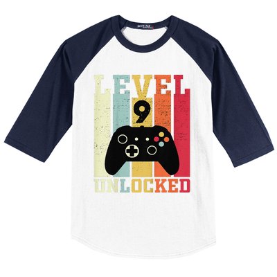 Level 9 Unlocked Funny Video Gamer 9th Birthday Gift Baseball Sleeve Shirt