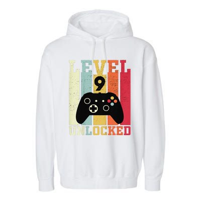 Level 9 Unlocked Funny Video Gamer 9th Birthday Gift Garment-Dyed Fleece Hoodie