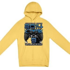 Level 9 Unlocked Awesome Since 2014 9th Birthday Gaming Premium Pullover Hoodie