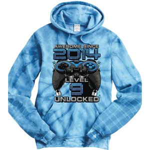 Level 9 Unlocked Awesome Since 2014 9th Birthday Gaming Tie Dye Hoodie