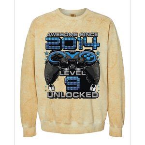 Level 9 Unlocked Awesome Since 2014 9th Birthday Gaming Colorblast Crewneck Sweatshirt