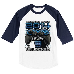 Level 9 Unlocked Awesome Since 2014 9th Birthday Gaming Baseball Sleeve Shirt