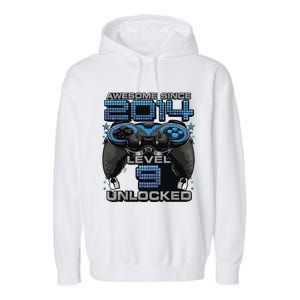 Level 9 Unlocked Awesome Since 2014 9th Birthday Gaming Garment-Dyed Fleece Hoodie