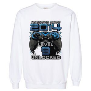 Level 9 Unlocked Awesome Since 2014 9th Birthday Gaming Garment-Dyed Sweatshirt