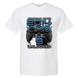 Level 9 Unlocked Awesome Since 2014 9th Birthday Gaming Garment-Dyed Heavyweight T-Shirt