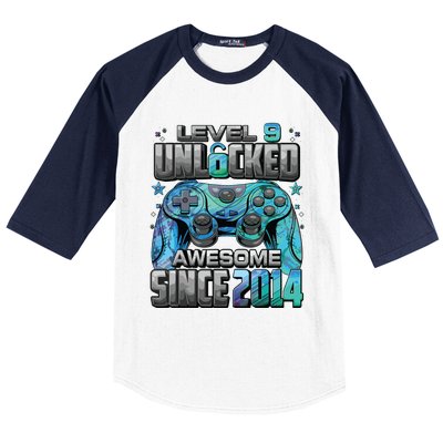 Level 9 Unlocked Awesome Since 2014 9th Birthday Gaming Baseball Sleeve Shirt