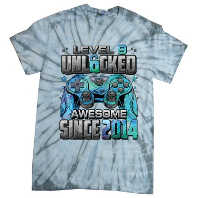 Level 9 Unlocked Awesome Since 2014 9th Birthday Gaming Tie-Dye T-Shirt