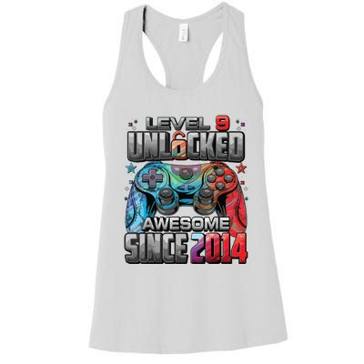 Level 9 Unlocked Awesome Since 2014 9th Birthday Gaming Women's Racerback Tank