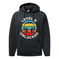 Level 9 Unlocked Music Dj Headphones Vintage 9th Birthday Performance Fleece Hoodie