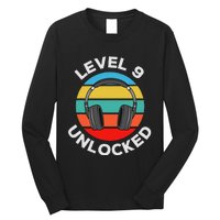 Level 9 Unlocked Music Dj Headphones Vintage 9th Birthday Long Sleeve Shirt